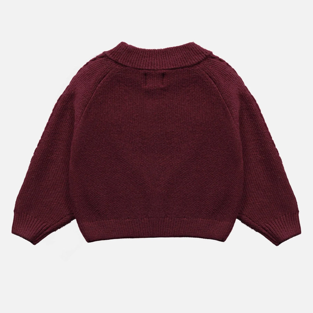 Souris Mini | Child's Embroidered Long Sleeve Knit Sweater | Burgundy