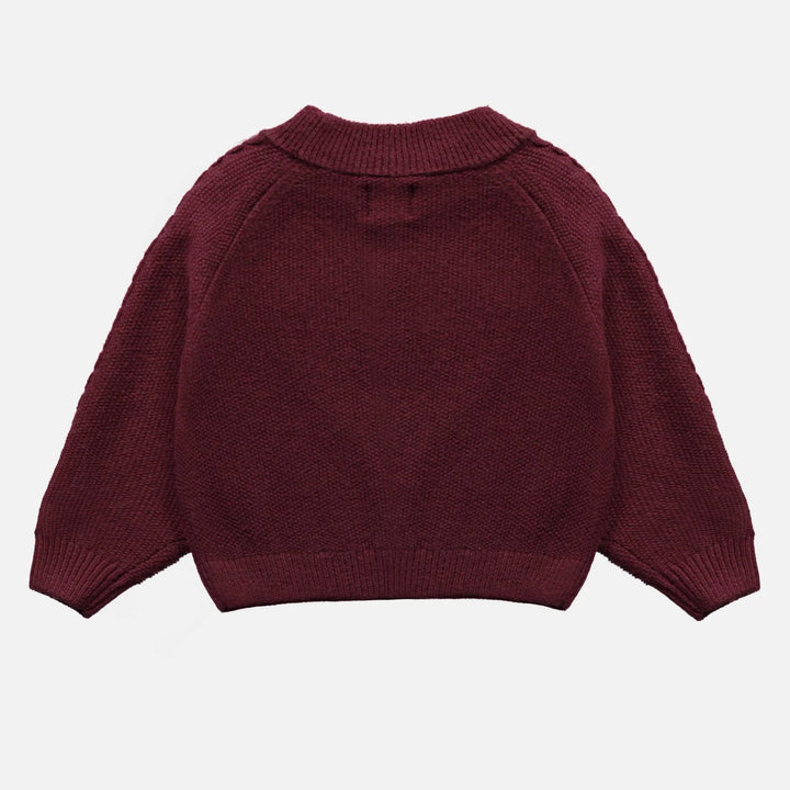 Souris Mini | Child's Embroidered Long Sleeve Knit Sweater | Burgundy