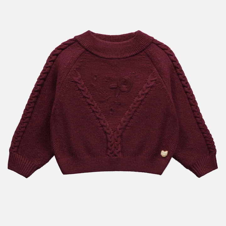 Souris Mini | Child's Embroidered Long Sleeve Knit Sweater | Burgundy