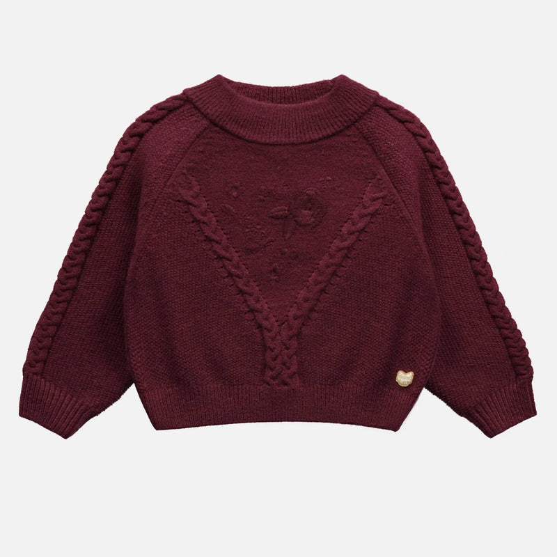 Long Sleeve Burgundy Knit Sweater | Embroidered