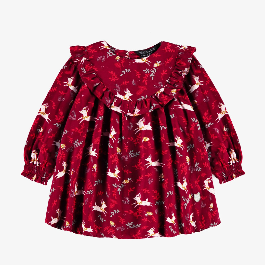 Souris Mini | Red Reindeer Patterned Baby & Toddler Dress