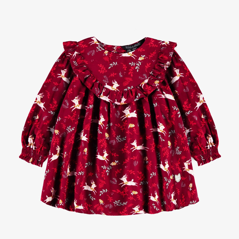 Red Patterned Baby & Toddler Dress with Ruffles in Viscose | Reindeer