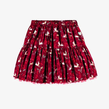 Red Short Skirt with Reindeer All Over