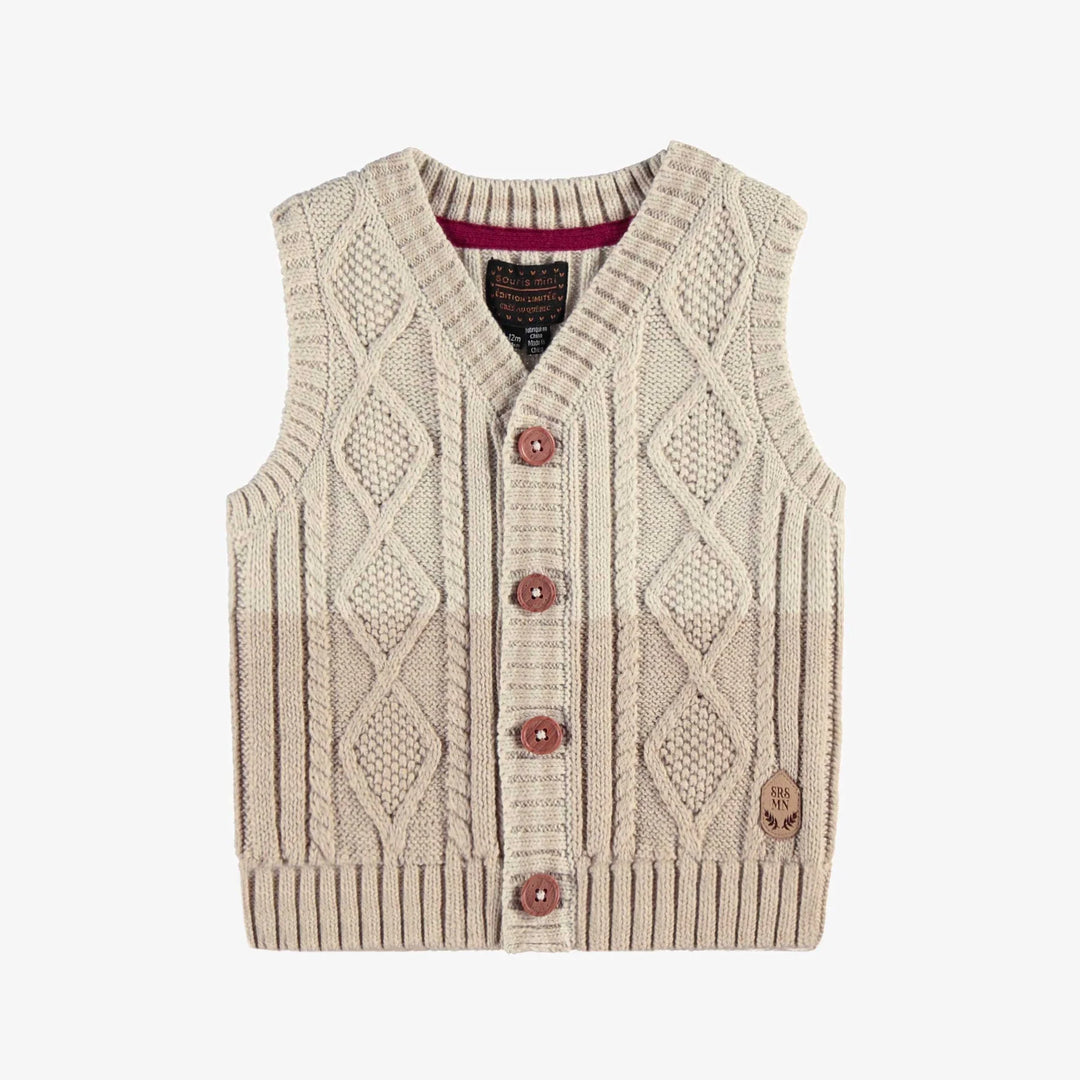 Souris Mini | Child's Beige Cable-Knit Sleeveless Vest