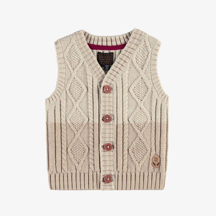 Souris Mini | Child's Beige Cable-Knit Sleeveless Vest