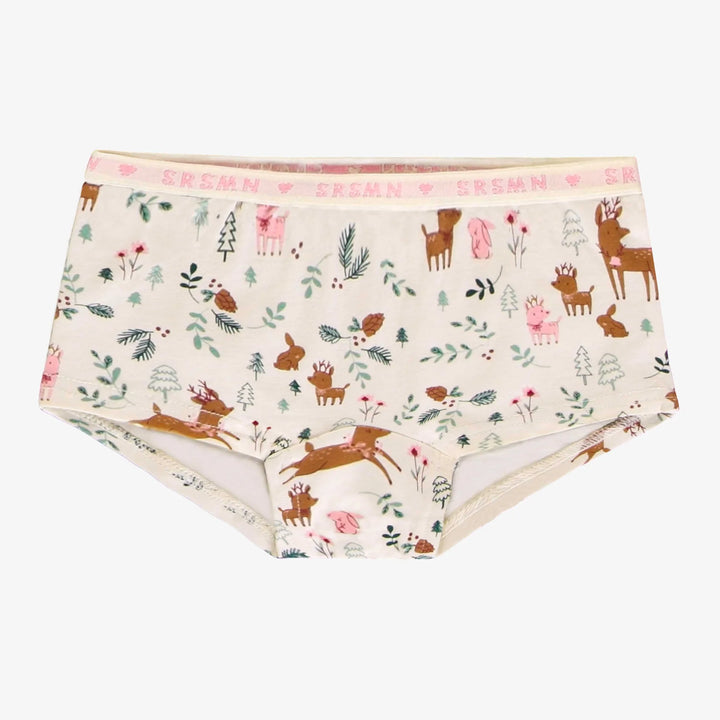 Cream Boycut Panties with Woodland Print