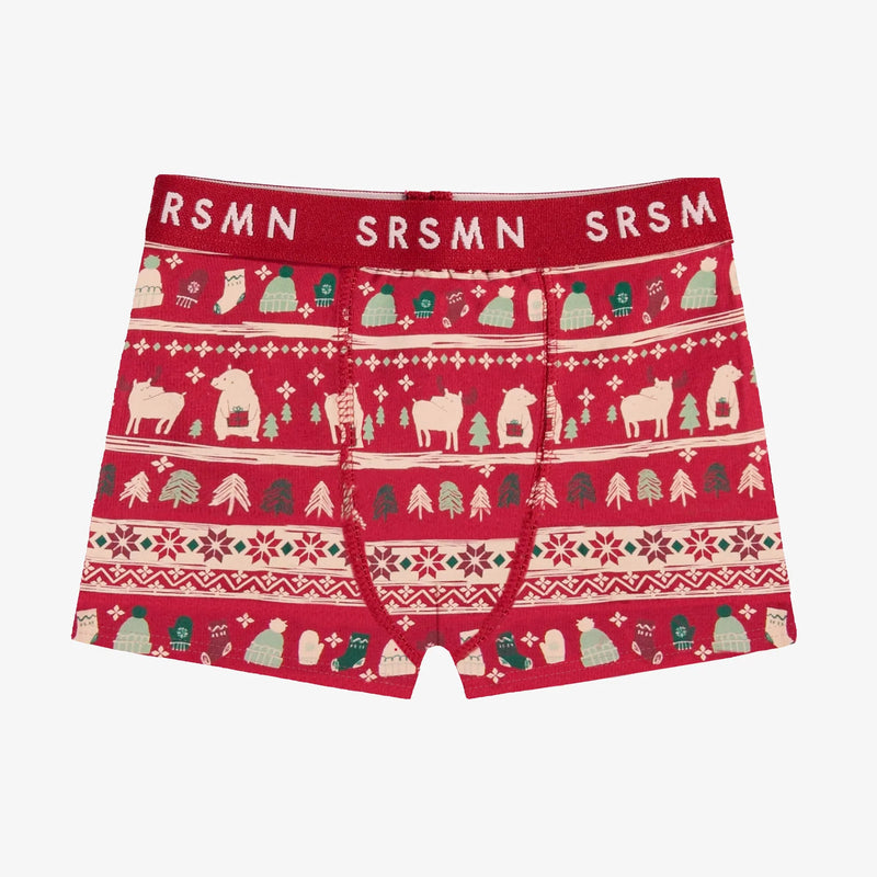 Red Fitted Boxer in Stretch Jersey | Holiday Print All Over