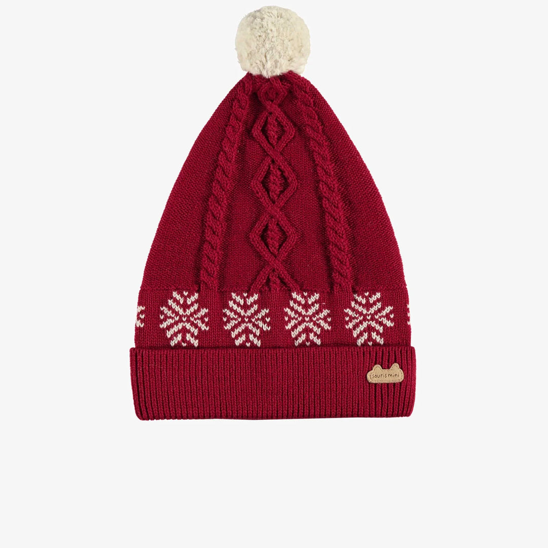 Souris Mini | Red Knit Baby Hat with PomPom