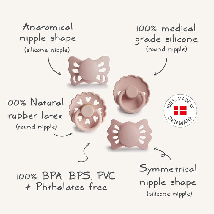 4 pack - FRIGG Baby's First Pacifier Floral Heart (Blush)