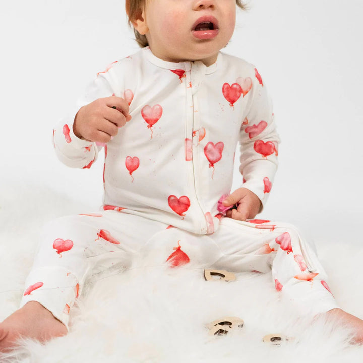 Footless Zipper Sleeper with Fold-Over Cuffs | Heart Balloons