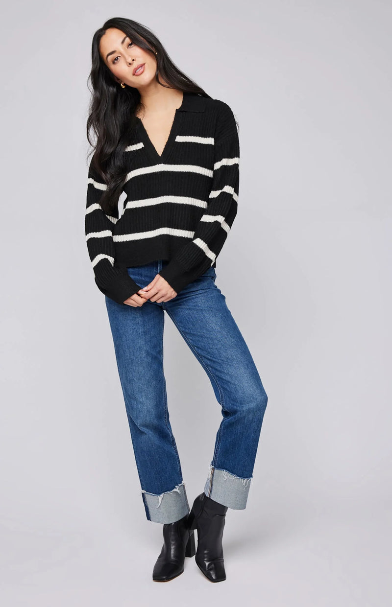 GENTLE FAWN | BECKETT V-NECK SWEATER | BLACK STRIPE