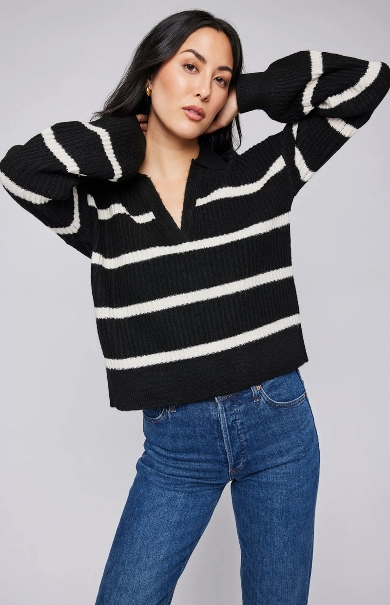 GENTLE FAWN | BECKETT V-NECK SWEATER | BLACK STRIPE