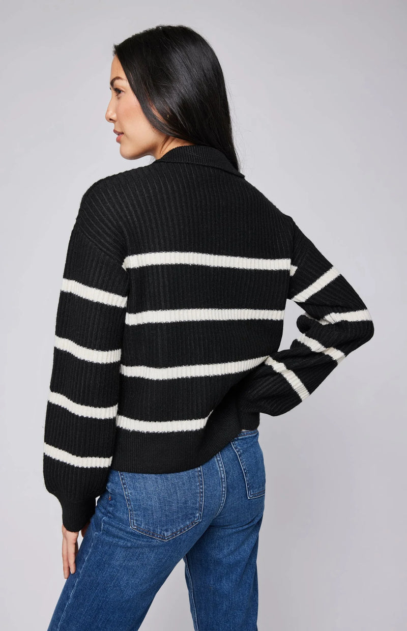 GENTLE FAWN | BECKETT V-NECK SWEATER | BLACK STRIPE