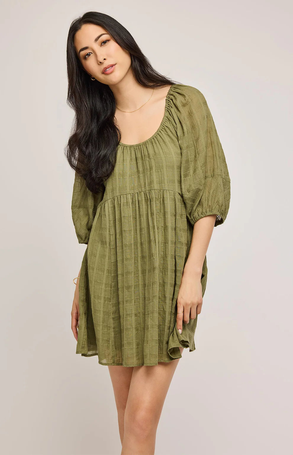GENTLE FAWN | TALLULAH COTTON MINI DRESS | MATCHA