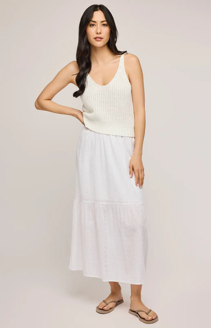 Gentle Fawn | Madrid Eyelet Midi Skirt | White