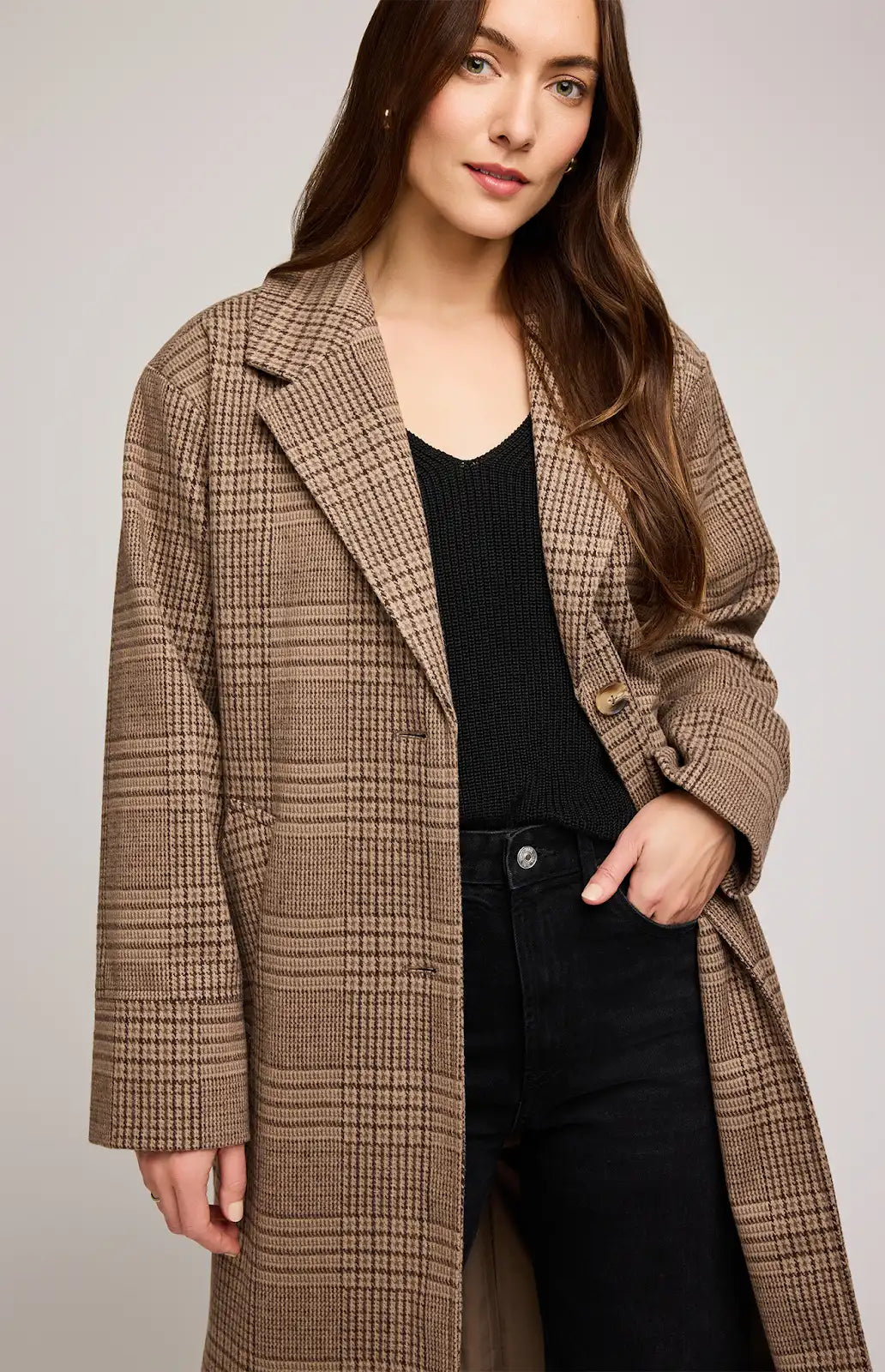 GENTLE FAWN | ROSAMUND COAT | chocolate glencheck