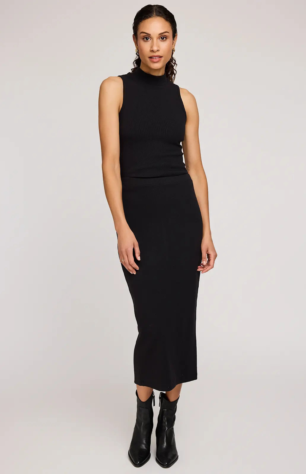 GENTLE FAWN | CATALINA RIBBED MIDI SKIRT | black