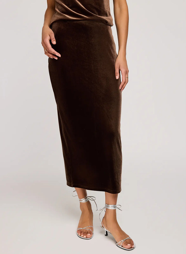 GENTLE FAWN | DAHLIA VELVET COLUMN SKIRT | ganache