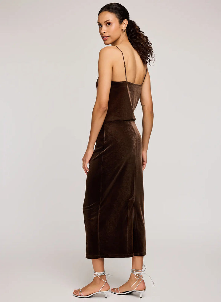 GENTLE FAWN | DAHLIA VELVET COLUMN SKIRT | ganache