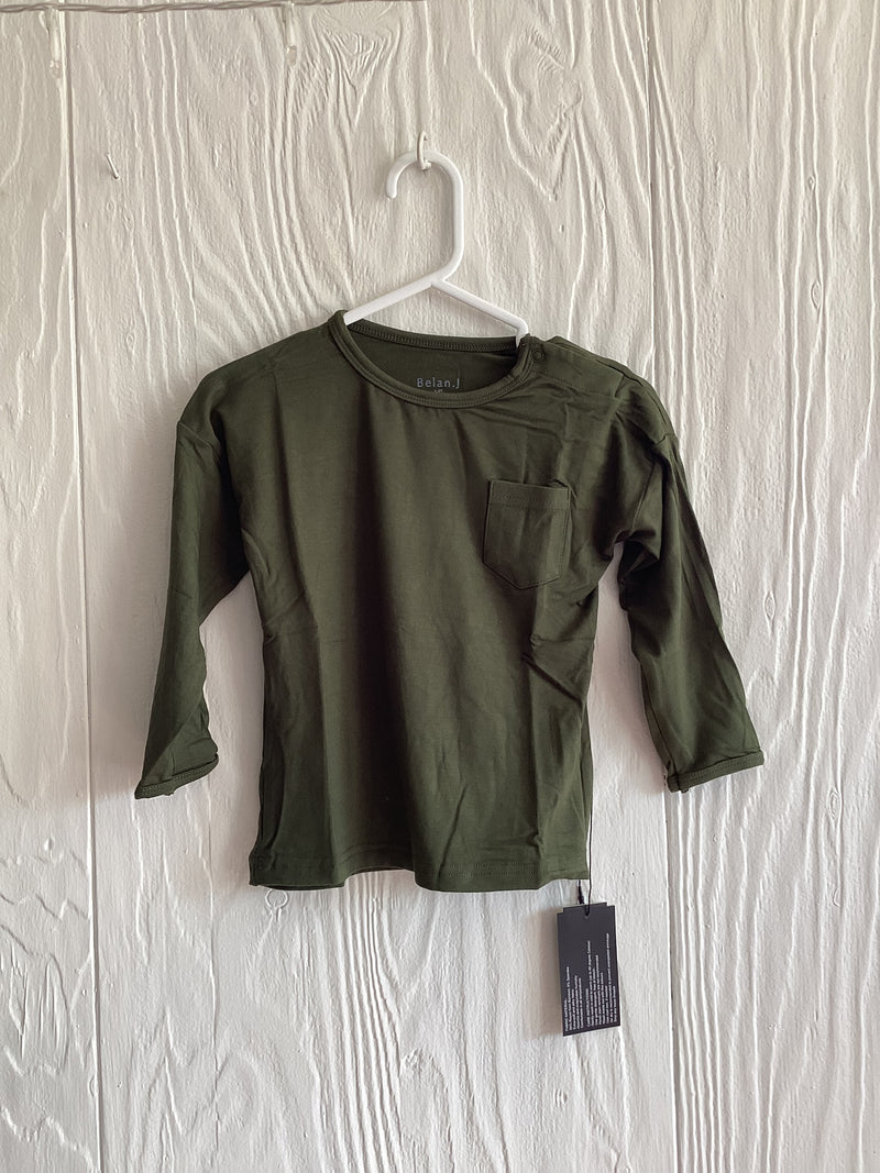 Long Sleeves Baggy Pocket Tee | forest green