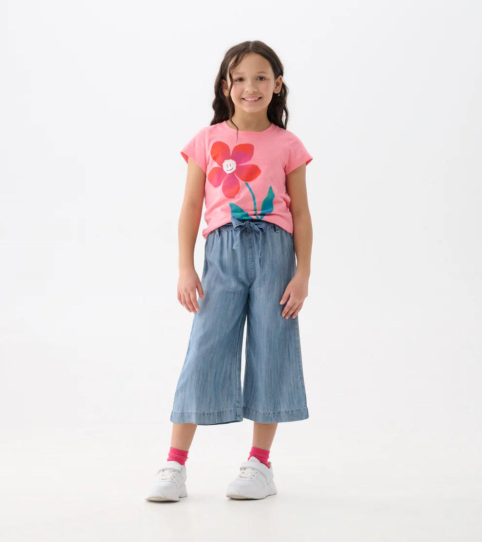 Hatley | Girls Smokey Blue Wash Cropped Paperbag Pants