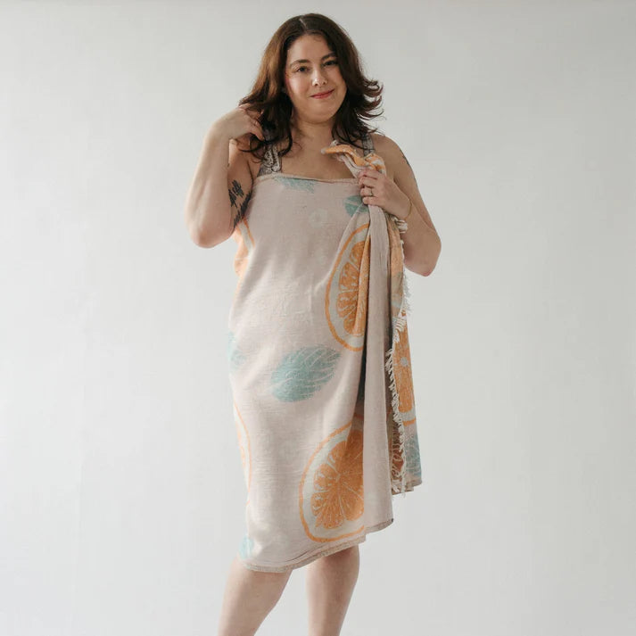 Pokoloko | Turkish Cotton Towel | orange and leaf