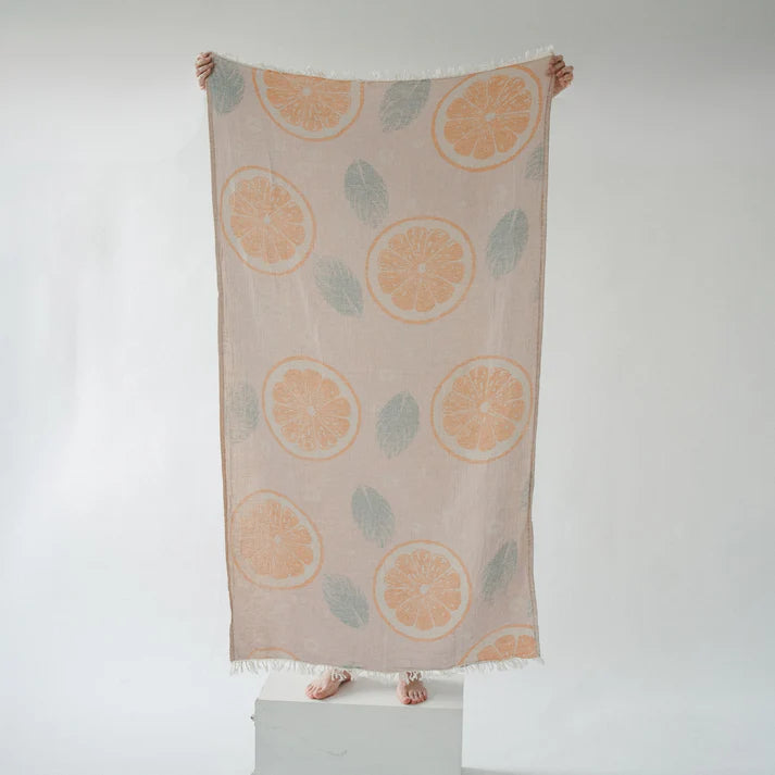 Pokoloko | Turkish Cotton Towel | orange and leaf