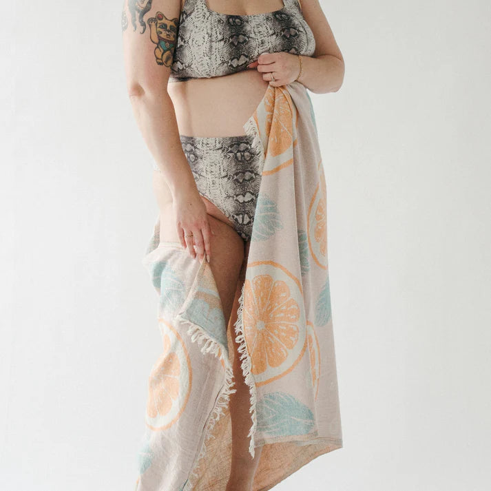 Pokoloko | Turkish Cotton Towel | orange and leaf