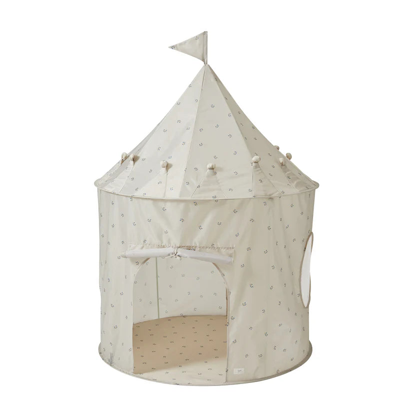 Recycled Fabric Play Tent Castle - Prints: Blueberry Taupe