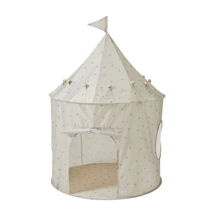 Recycled Fabric Play Tent Castle - Prints: Blueberry Taupe