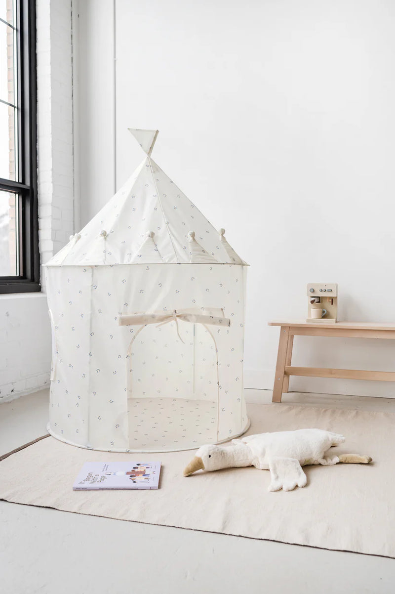 Recycled Fabric Play Tent Castle - Prints: Blueberry Taupe