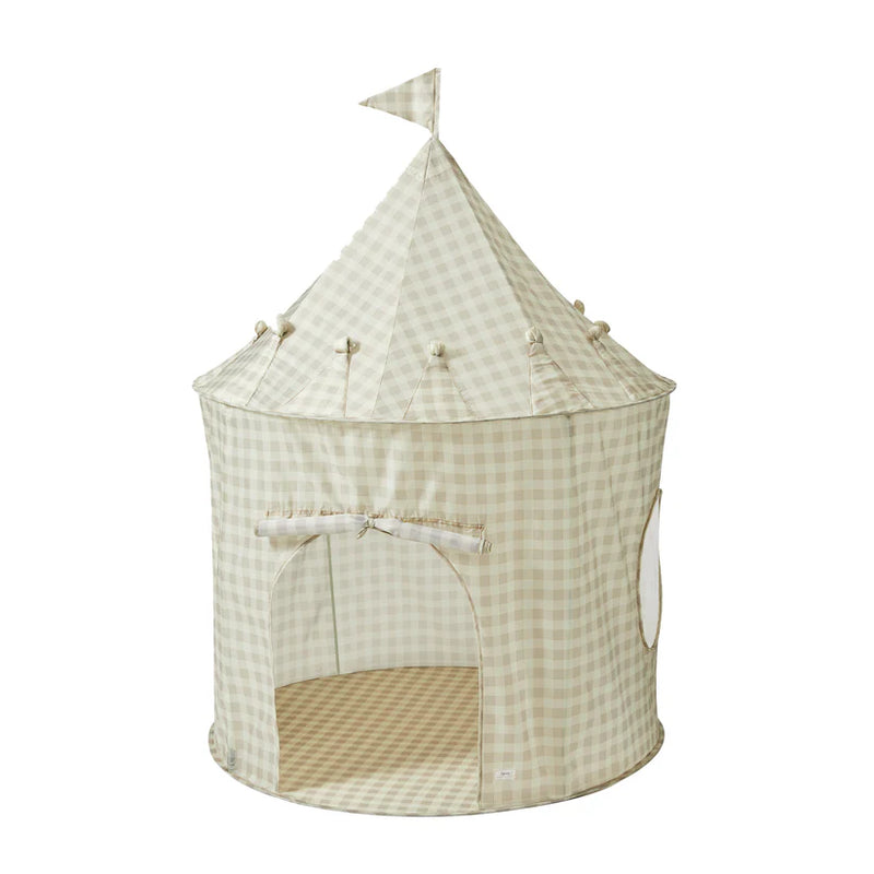 Recycled Fabric Play Tent Castle - Prints: Gingham Beige