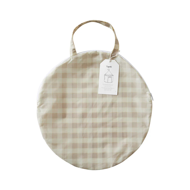 Recycled Fabric Play Tent Castle - Prints: Gingham Beige