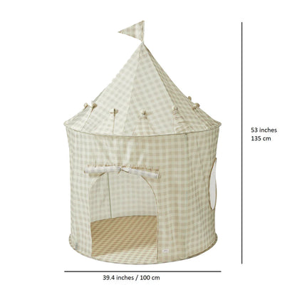 Recycled Fabric Play Tent Castle - Prints: Gingham Beige