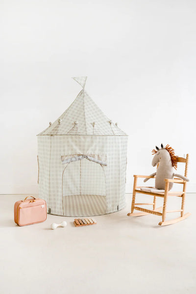 Recycled Fabric Play Tent Castle - Prints: Gingham Beige