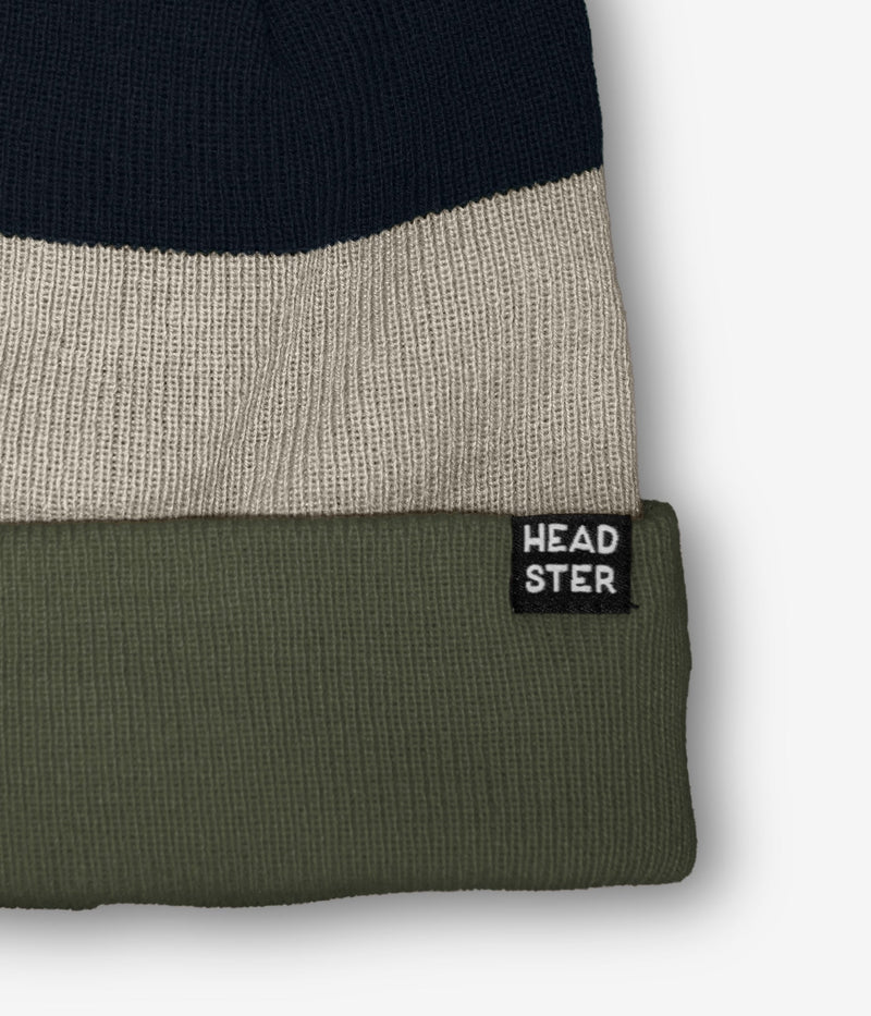 HEADSTER | TRICOLOUR BEANIE LINED WITH FLEECE | HEDGE GREEN