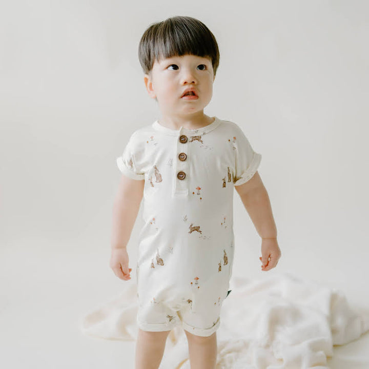Belan J. | Bamboo Shortall Romper | Bunnies