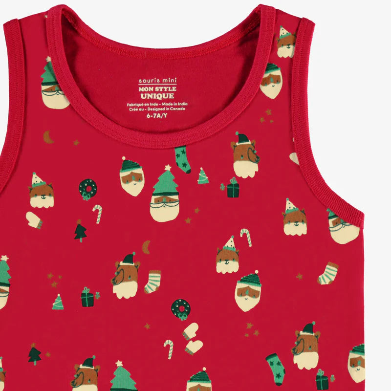 Souris Mini | Red Tank with Festive Patterns