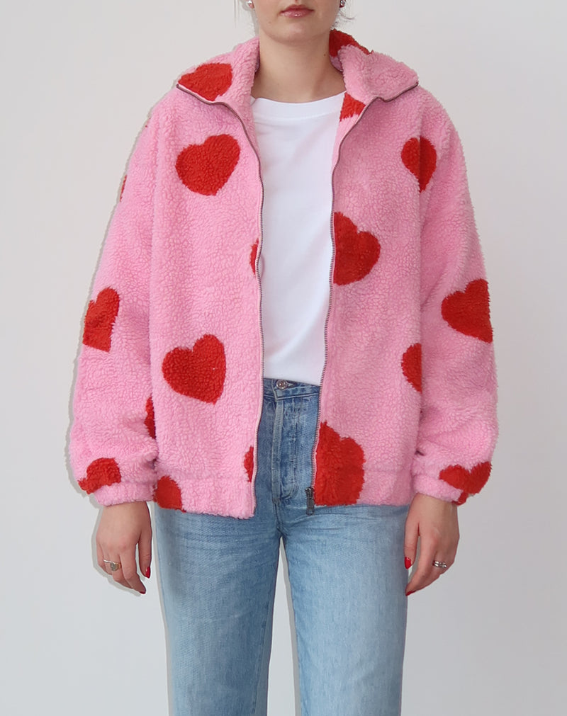 BRUNETTE THE LABEL | ALL OVER HEART SHERPA | BABY PINK/RED