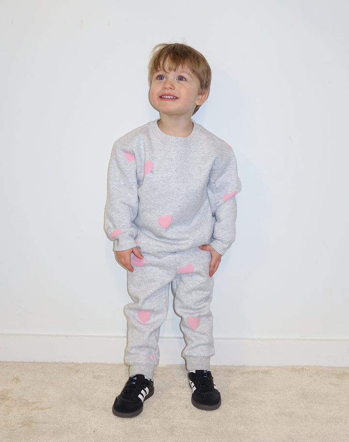 BRUNETTE THE LABEL | ALL OVER PUFF HEART JOGGERS | PEBBLE GREY/BABY PINK