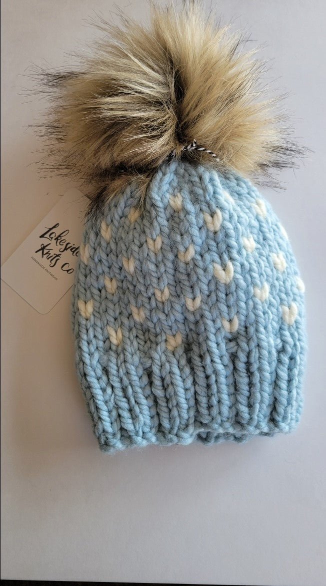 Knit Tiny Hearts Toque | baby blue | handmade in Ontario Canada