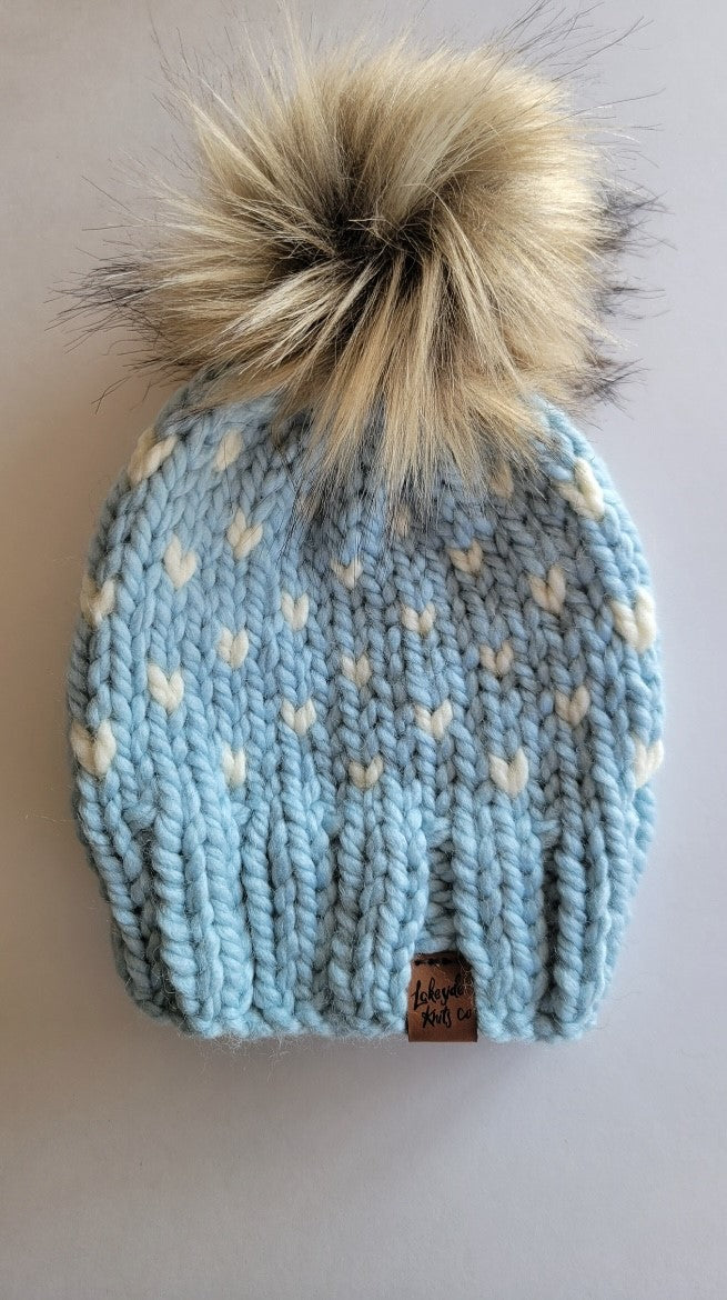 Knit Tiny Hearts Toque | baby blue | handmade in Ontario Canada