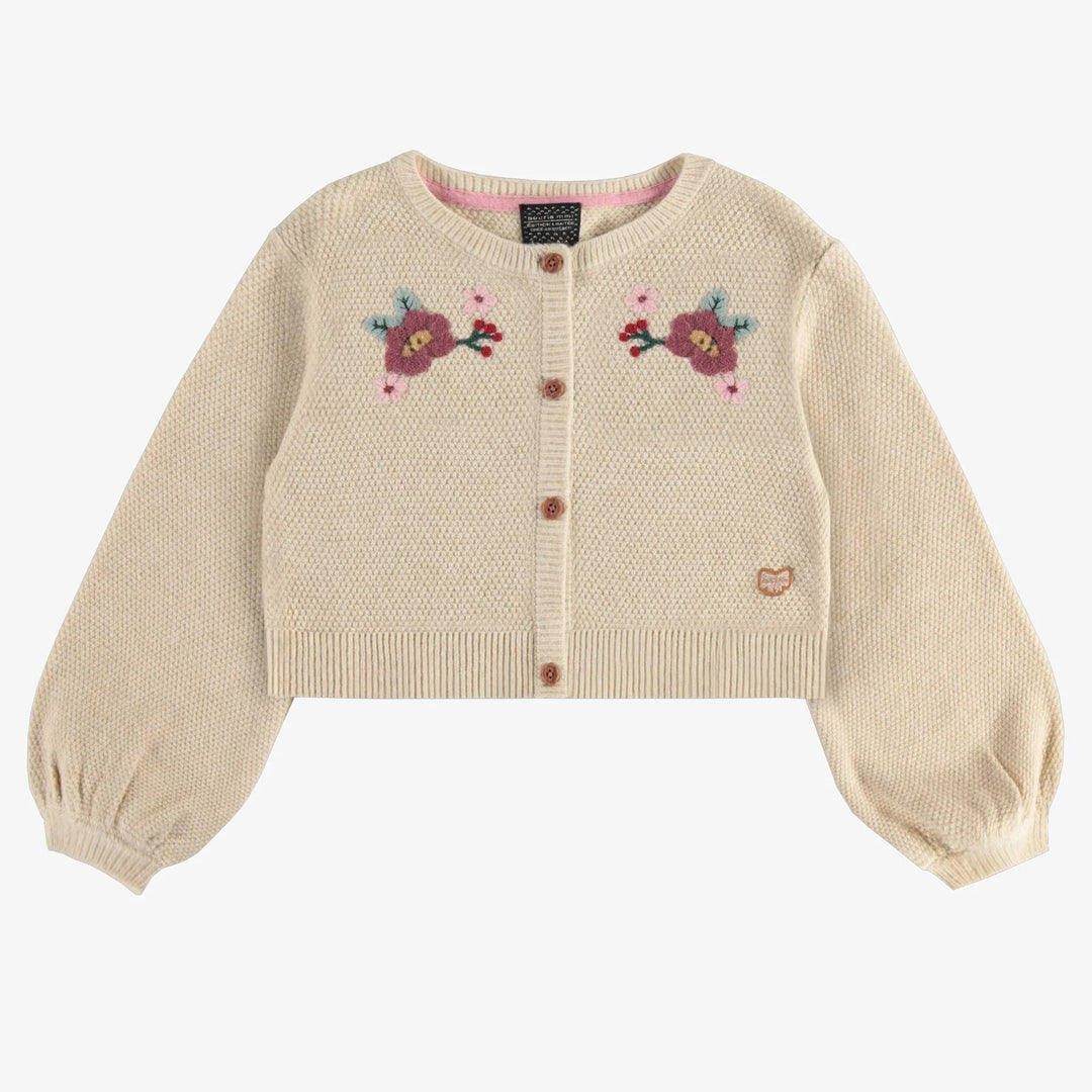Souris Mini | Beige Knit Embroidered Cardigan | Crochet