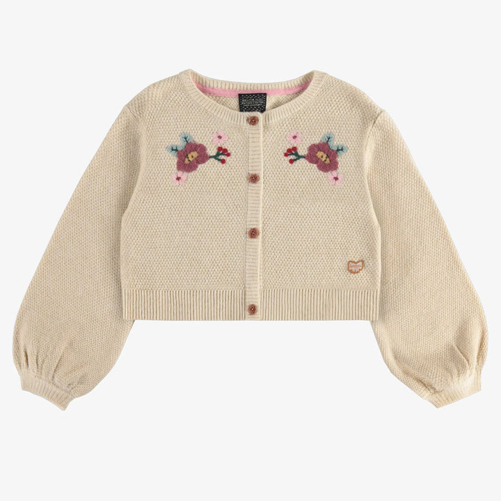 Souris Mini | Beige Knit Embroidered Cardigan | Crochet