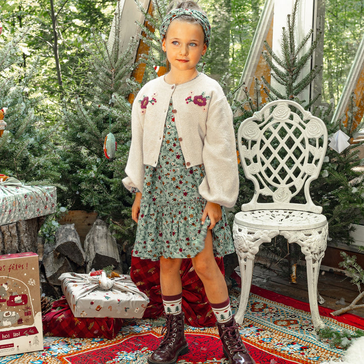 Souris Mini | Beige Knit Embroidered Cardigan | Crochet