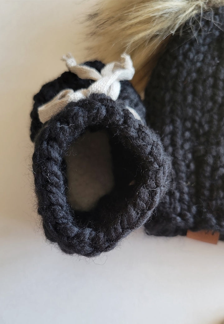 Knit Baby Hat & Bootie Gift Set | black | handmade in Ontario Canada