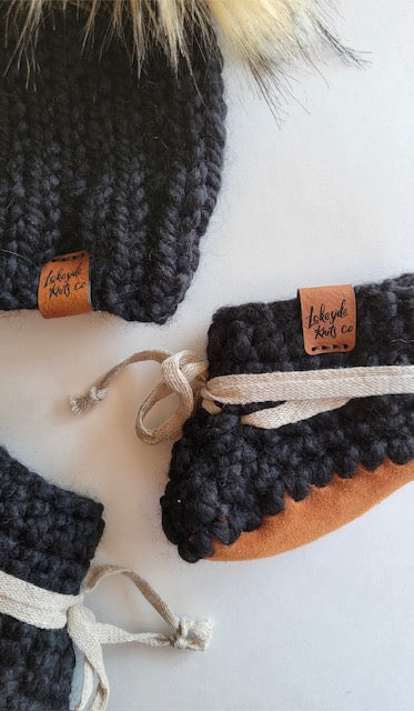 Knit Baby Hat & Bootie Gift Set | black | handmade in Ontario Canada