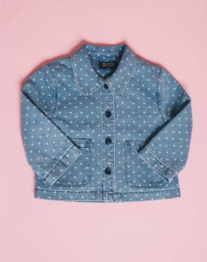 BRUNETTE THE LABEL | KIDS DENIM HEART JACKET | denim with white