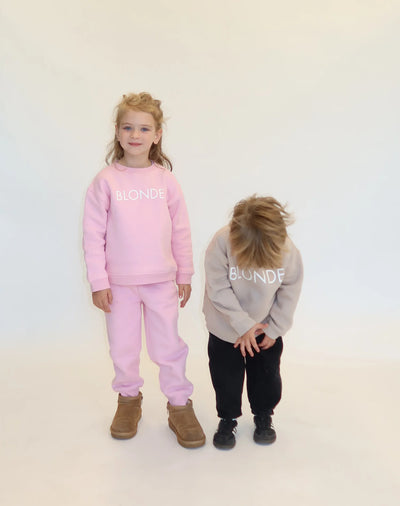 BRUNETTE THE LABEL | Kids "BLONDE" Classic Crew Neck Sweatshirt | oyster