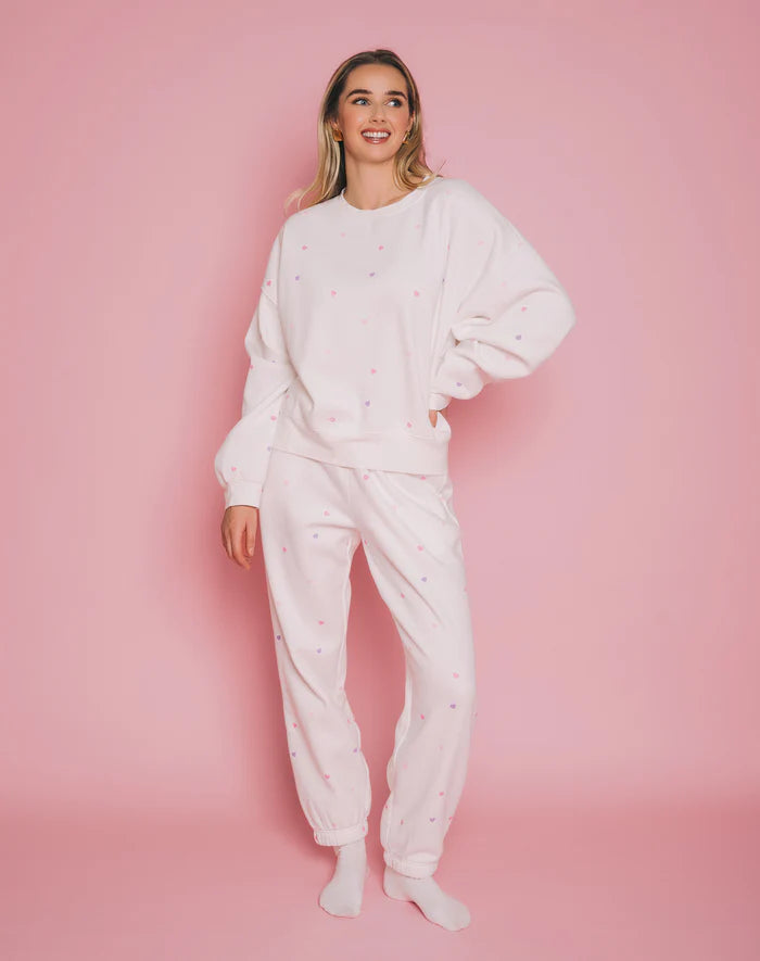 BRUNETTE THE LABEL | All Over Tiny Heart Oversized Jogger | cream with multi